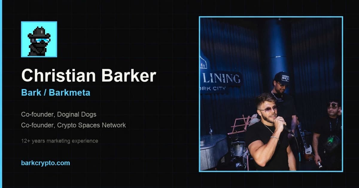 Christian Barker (Bark / Barkmeta) — Doginal Dogs co-founder and Crypto Spaces Network co-founder. Free mint 11 January 2024.